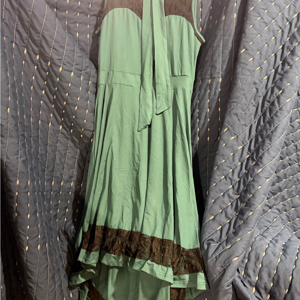 Elegant Green and Black Lace Dress